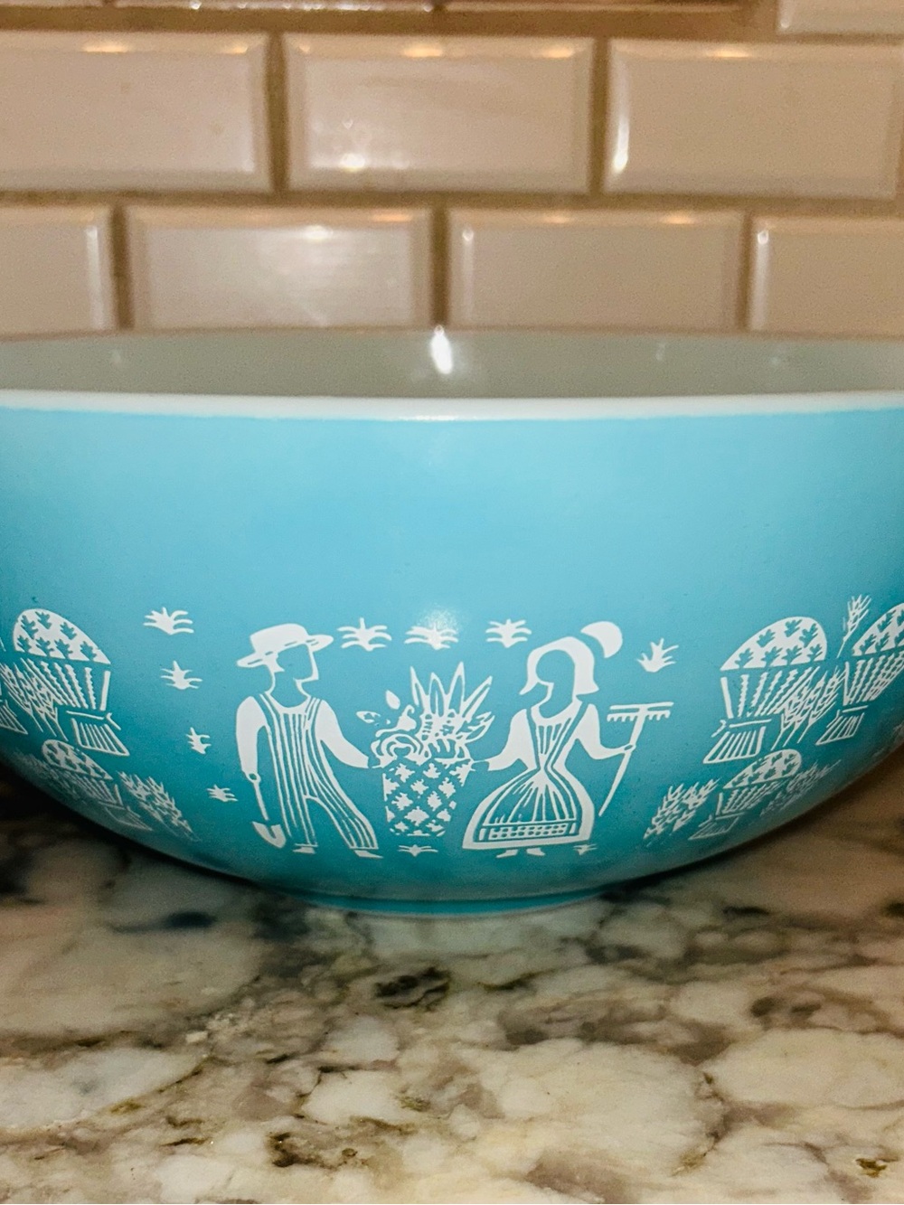 Set of 2 Pyrex Turquoise White Cinderella Mixing Bowl